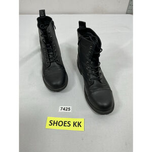 Womans Vepose NY Combat Boots 9 Black Round Tow Low Heel Lace Up Zip Up